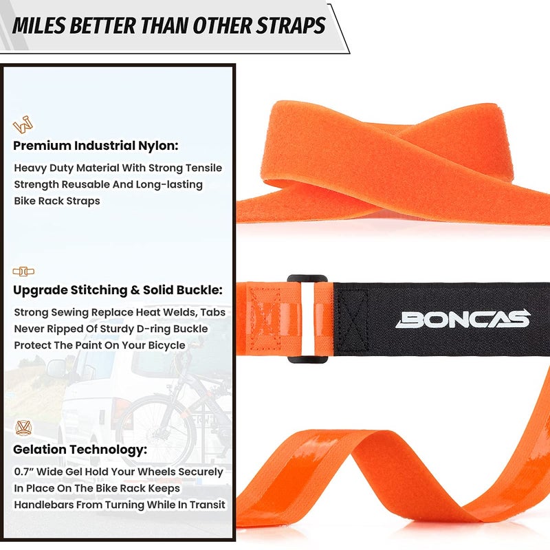 Boncas Adjustable Bike Rack Strap 24" Bicycle Wheel Stabilizer Straps with Innovative Gel Grip Keep The Bicycle Wheel from Spinning - Orange 2 Pack - Image 2